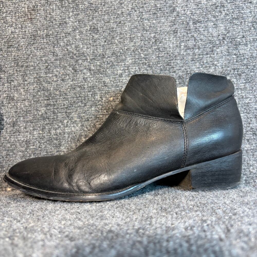 Seychelles Womens 10 Black Leather Ankle Booties Slip On Stacked Heel Boot